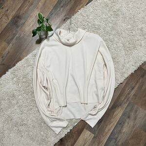 American Eagle Large Oversized Cream Cowl Neck Boxy Pullover Waffle Thermal Top